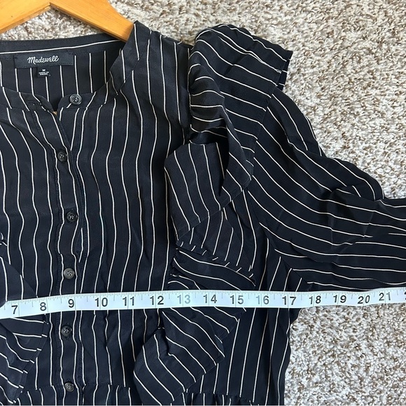 Madewell Black White PinStripe Ruffle Button Down Blouse Alexa Chung Medium Silk - Picture 6 of 6
